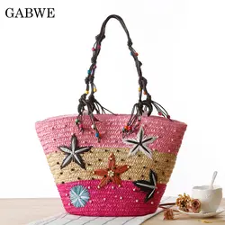 GABWE/Новые летние женские сумки в богемном стиле с изображением морской звезды, цветные полосатые сумки на плечо, пляжная сумка, большие