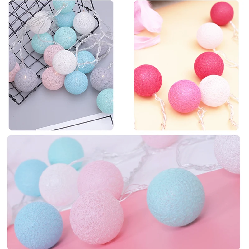 

2.5/5/10M Lovely Color Cotton Ball Led String Light Bedroom Wedding Party Decoration Lighting chain Plug Romantic light strings
