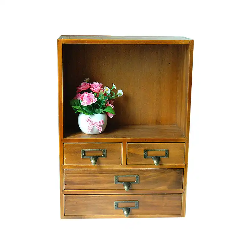 Retro Two Draw Four Compartment Debris Storage Box Zakka Home