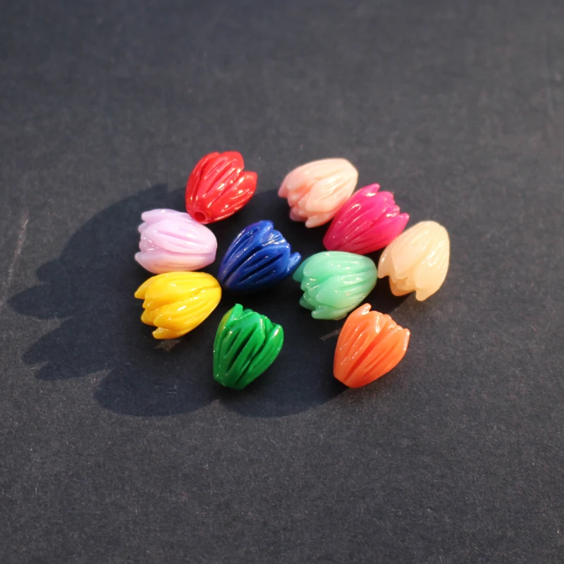 

(20 pieces/lot) Carved Jasmine Flower Synthetic Coral beads 7 8mm mix color for Jewelry making