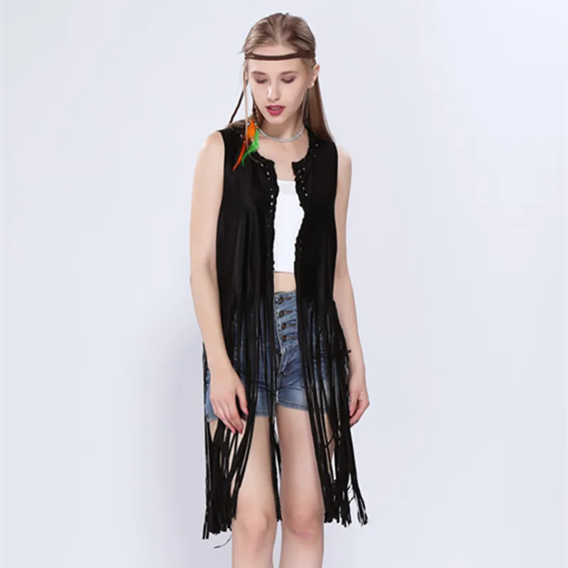 

Newly Design Female Vest Spring Retro Vest Outerwear Cardigan Vest 2019 New Fashion Suede Leather tassel Waistcoat Female VEST