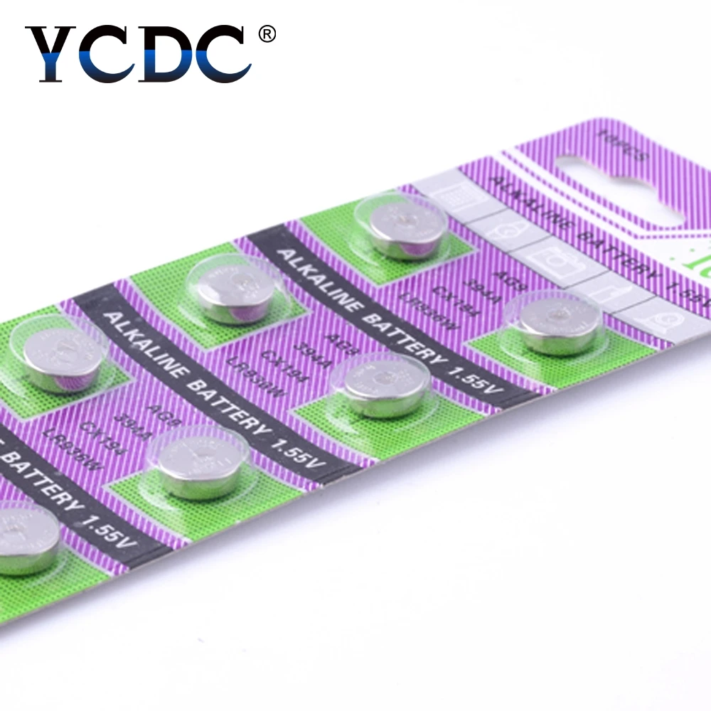 YCDC 10 шт. аккумулятор таблеточного типа AG6 AG12 AG8 AG9 AG10 AG11 1,5 V lr1130 акумуляторная батарея ворс ag6 pour montre