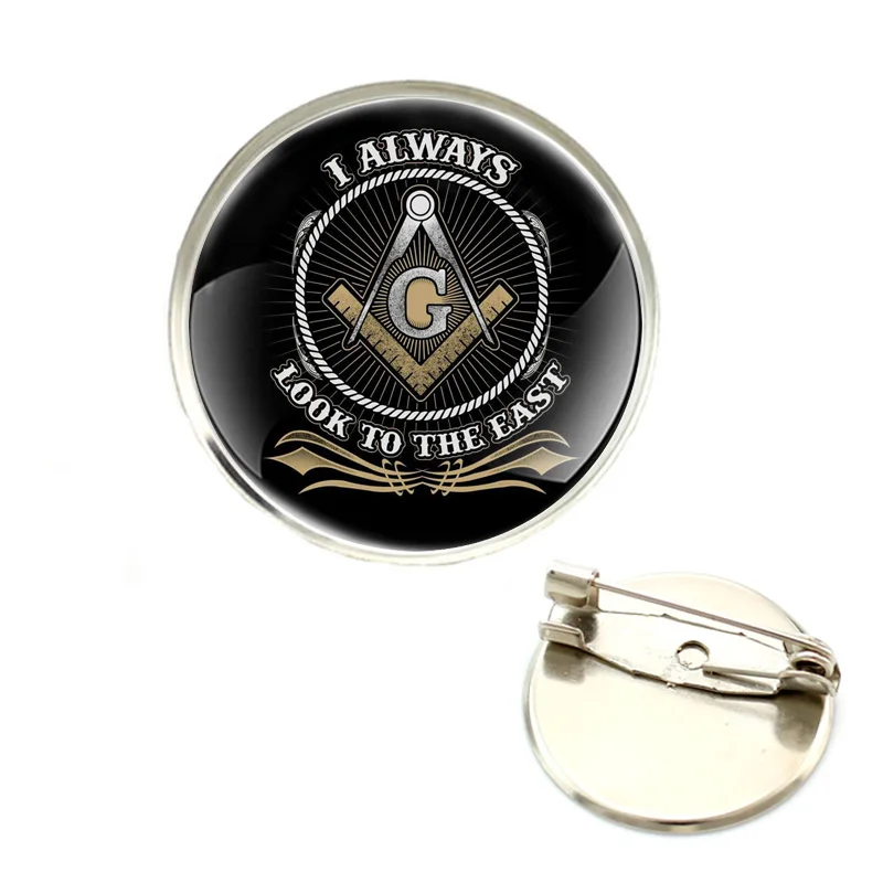 

Classic Masonic I Always Look to East Symbol Brooch Badge Glass Cabochon Dome For Bag Clothes Decoration Pins