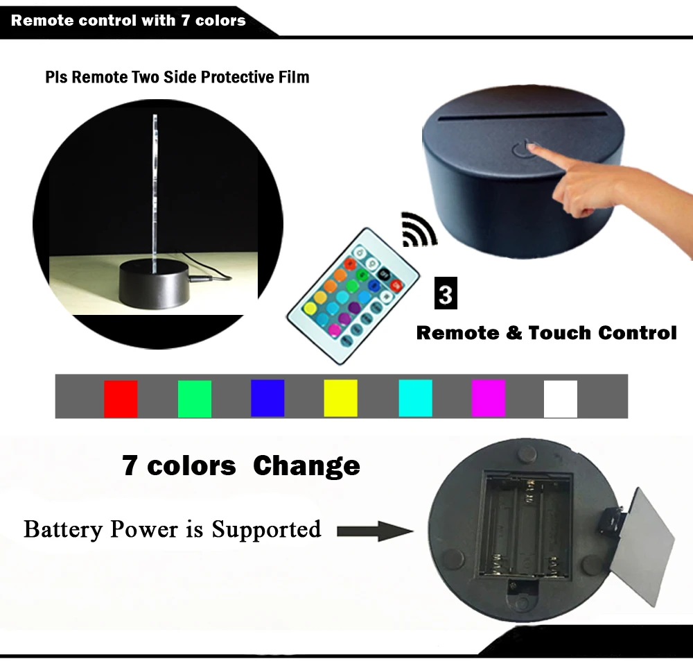 Amroe светодиодный светильник, новинка, 7 цветов, 3D USB, ночник, настольная лампа, домашний декор, детская игрушка, подарок на Рождество, день рождения