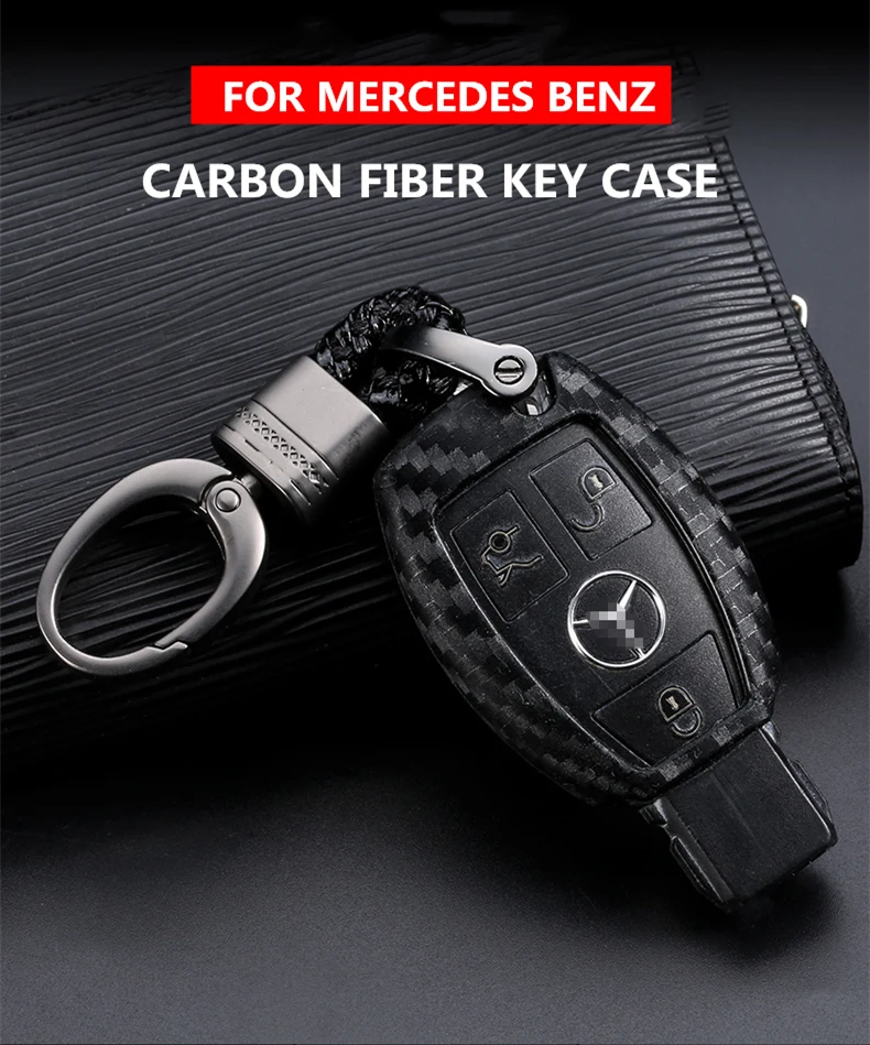 

2019 New Carbon Fiber Silica gel Key Cover Case For Mercedes for Benz B200 C180 E260L S320 GLK300 CLA CLS S400 keychain keyring