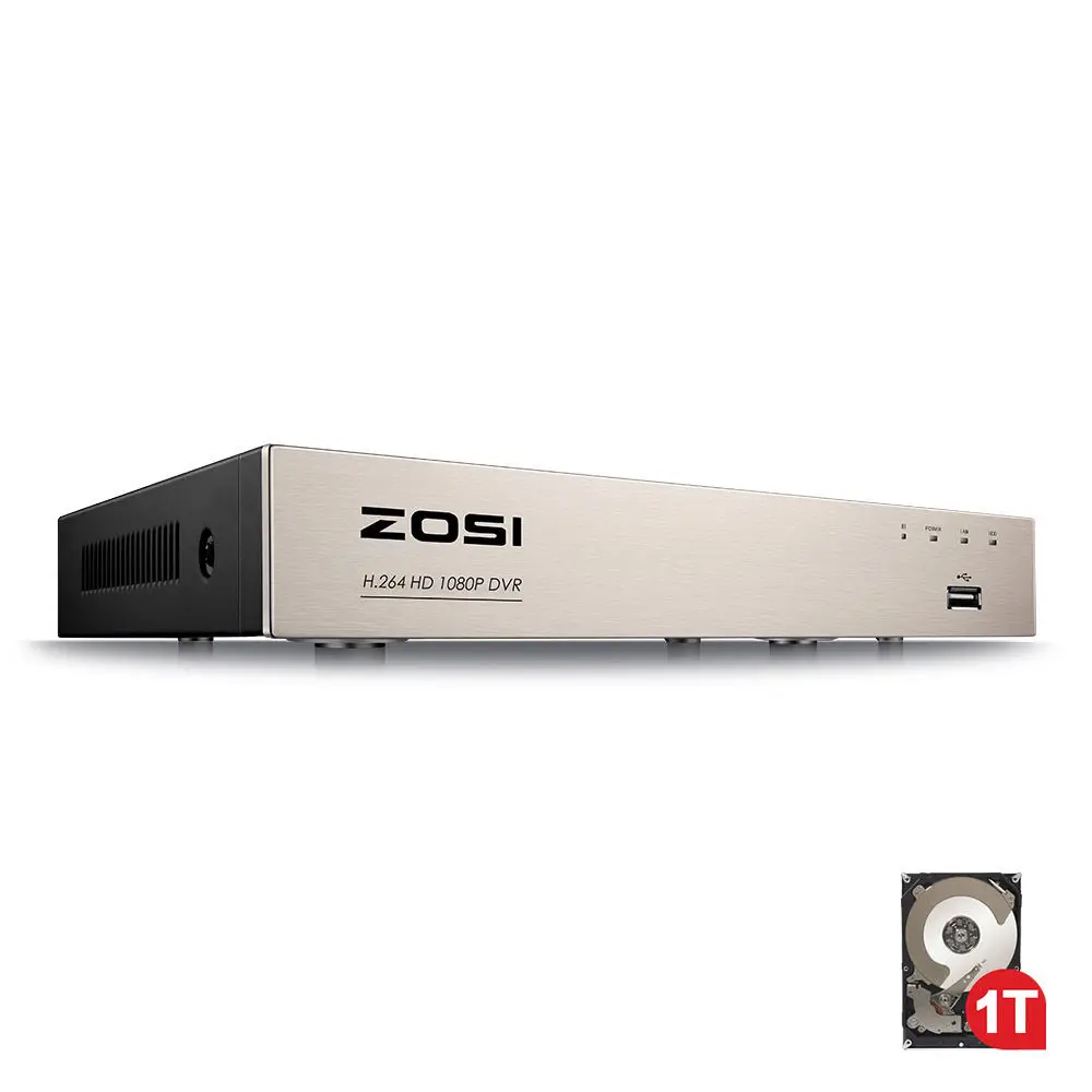 ZOSI 2.0MP 4CH полный 1080P Высокое разрешение Hybrid 4 в 1 HD TVI DVR видео Регистраторы для камера видеонаблюдения системы безопасности записи 1 ТБ