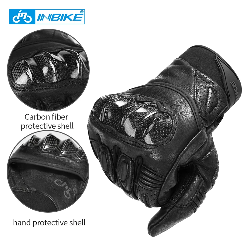 INBIKE Men's Motorbike Gloves Genuine Leather Motorcycle Gloves Touch Screen MTB Bike Cycling Bicycle Motocross Moto Glove IM808