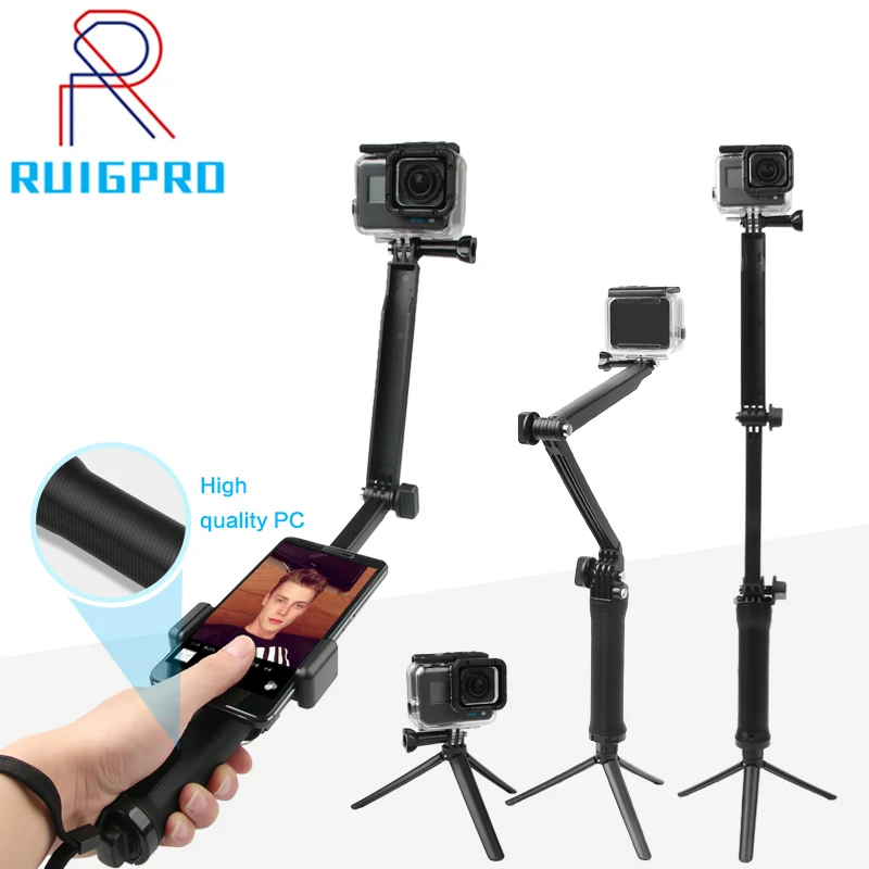 For GoPro Monopod Collapsible 3 Way Monopod Mount Camera Grip Extension