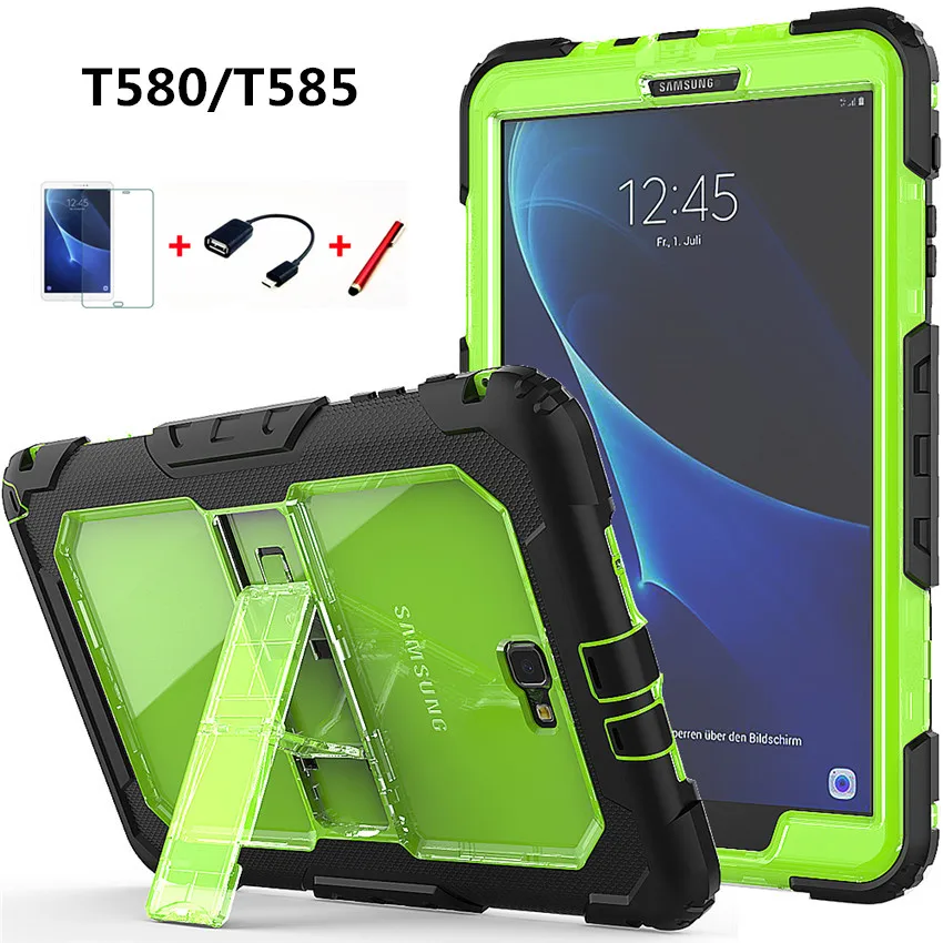 

For Samsung Galaxy Tab A 10.1 T580 T585 Cover Kids Safe Shockproof Heavy Duty Silicone+PC Kickstand Case w/ Wrist+Shoulder Strap