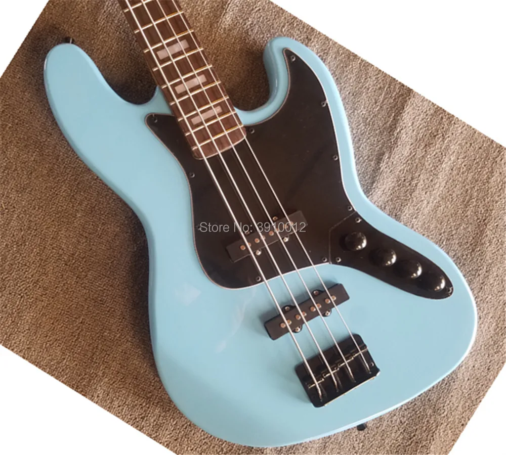 top quality  custom blue Jazz 4 string bass black hardware 