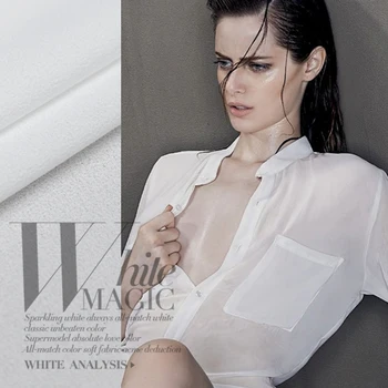 

Ruannuo thin white silk chiffon fabrics crease elastic fabric