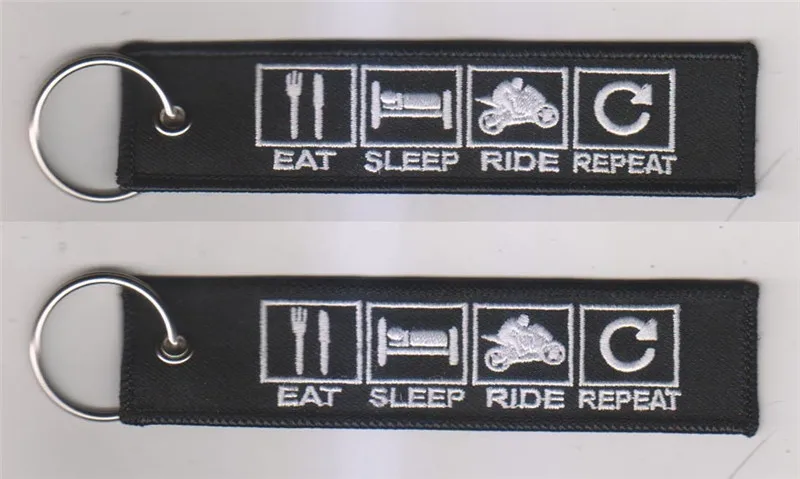 

Eat Sleep Ride Repeat Fabric Embroidery Key Chains Motorcycle Keychain