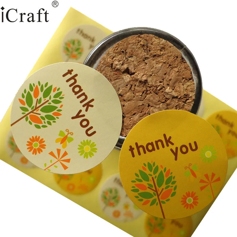

102pcs Tree Design Seal Sticker Thank You Circle Paper Point Sticker Self-adhesive DIY Paper Label Dia. 3.5cm
