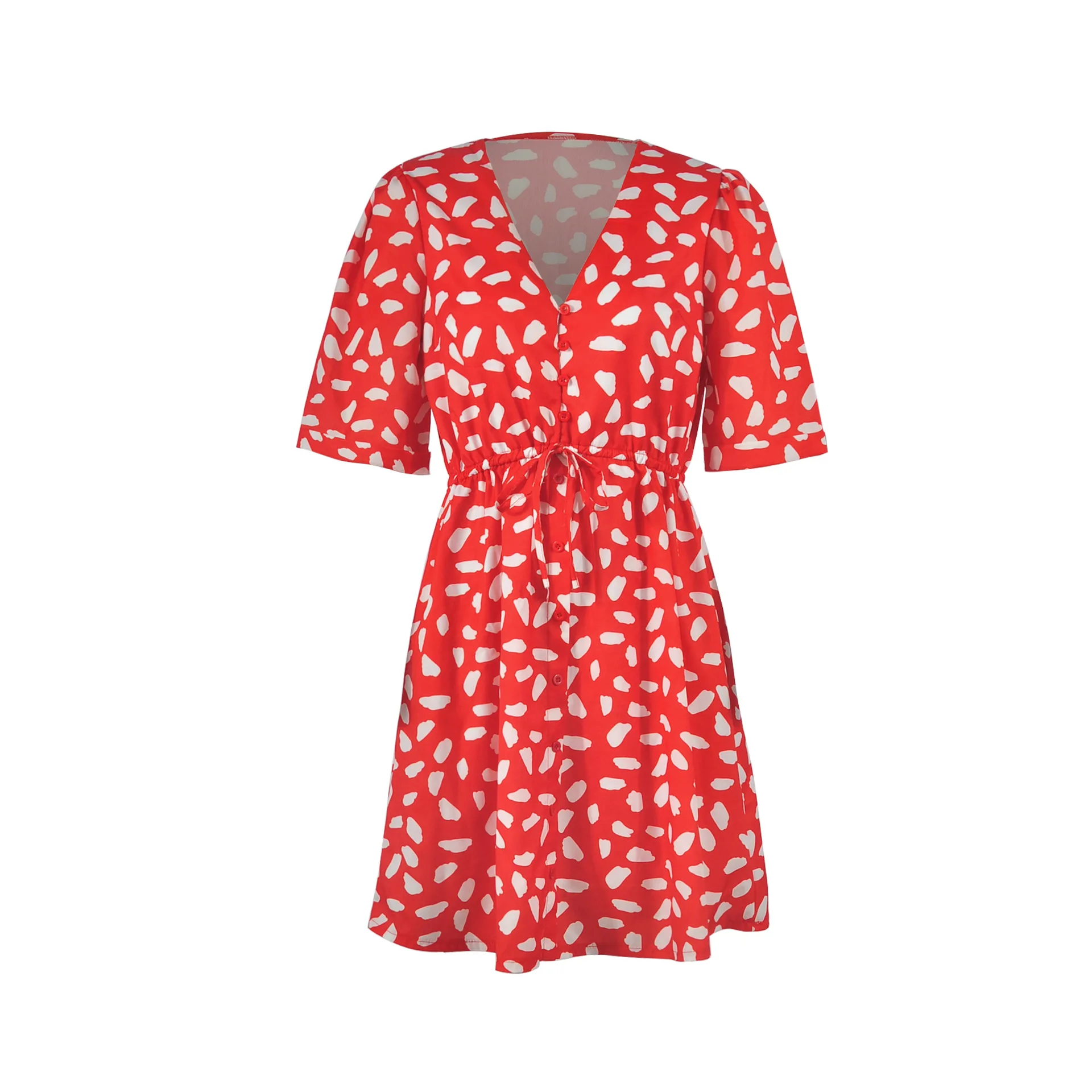 Missufe глубокий v-образный вырез с поясом Чайное платье для женщин цветочный принт мини Половина рукава сарафан Boho пляжная туника женское летнее платье - Цвет: Красный
