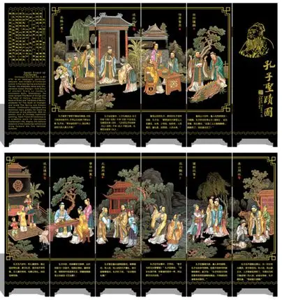 Мини складные перегородки 6 соединенных панелей декоративная покраска дерева Byobu портрет обучения Конфуция Святого дела 48x24 см