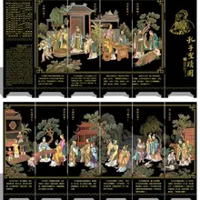 Мини складные перегородки 6 соединенных панелей декоративная покраска дерева Byobu портрет обучения Конфуция Святого дела 48x24 см