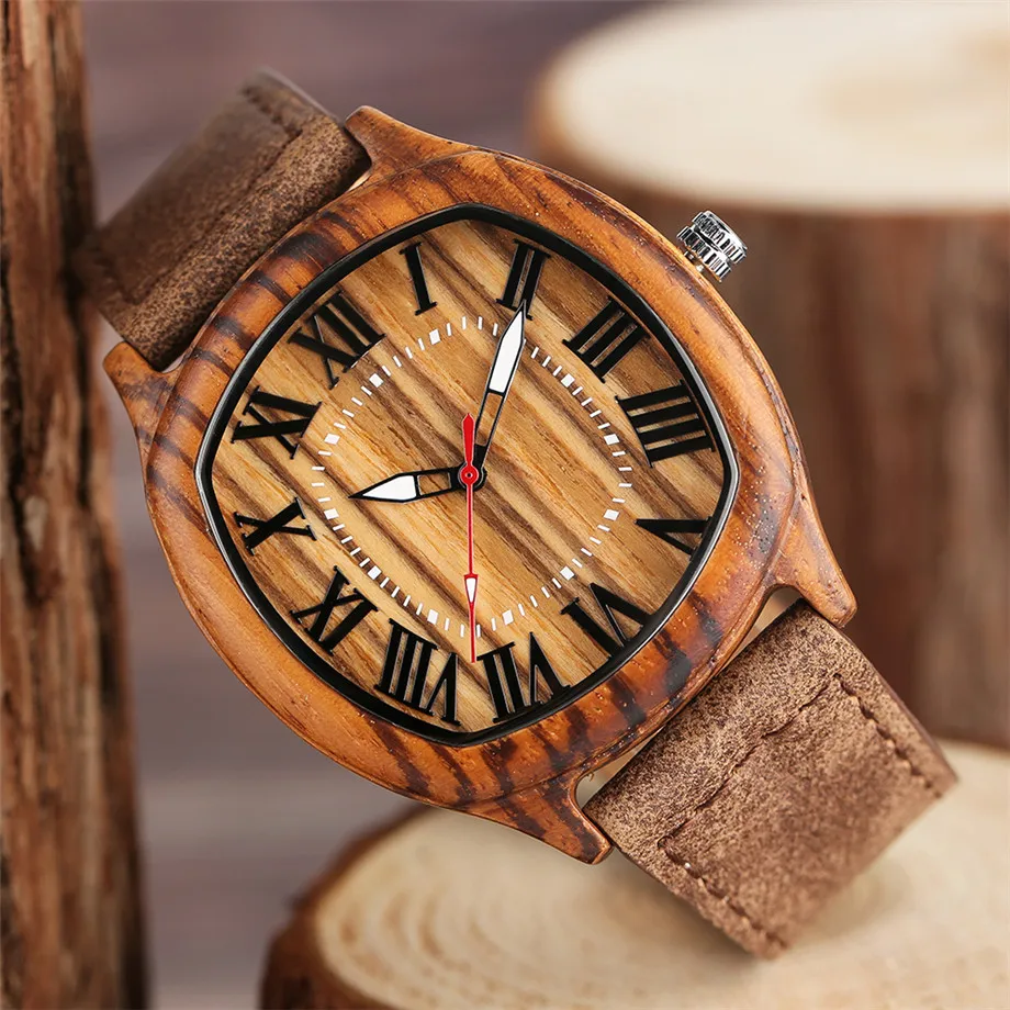YISUYA Bamboo Wooden Watches Mens Creative Wood Wristwatch Analog Quartz Leather Vintage Roman Numerals Fashion Unique Clock Gifts Sport Casual Watch (9)