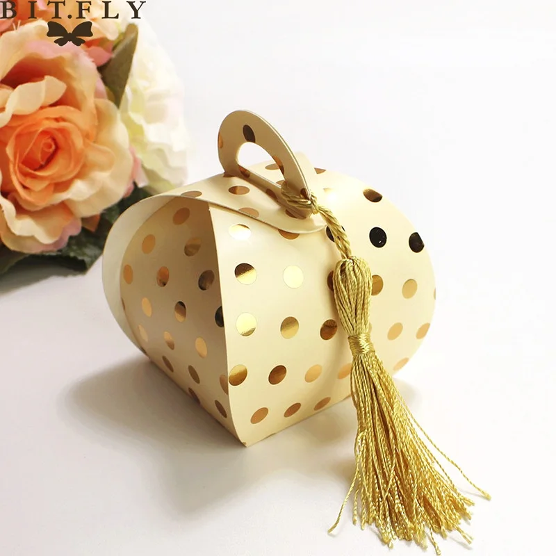 1 шт. крафт-бумага конфетная Подарочная коробка Фламинго подарочные сумки вечерние услуги для гостей Свадебная декоративная бумага украшение на день рождения - Цвет: gold dot box