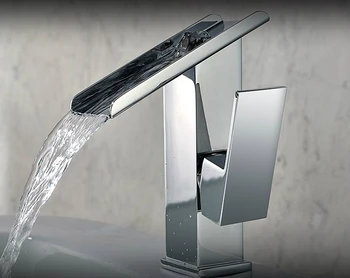 

Modern Square Waterfall One Hole Bathroom Sink Faucet mixer Tap chrome Free Ship
