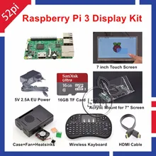 Raspberry Pi 3 16GB Starter Display Kit with 7 inch Touch Screen +Acrylic Mount+Heat Sinks+Cooling Fan+5V 2.5A US/EU/UK/AU Power