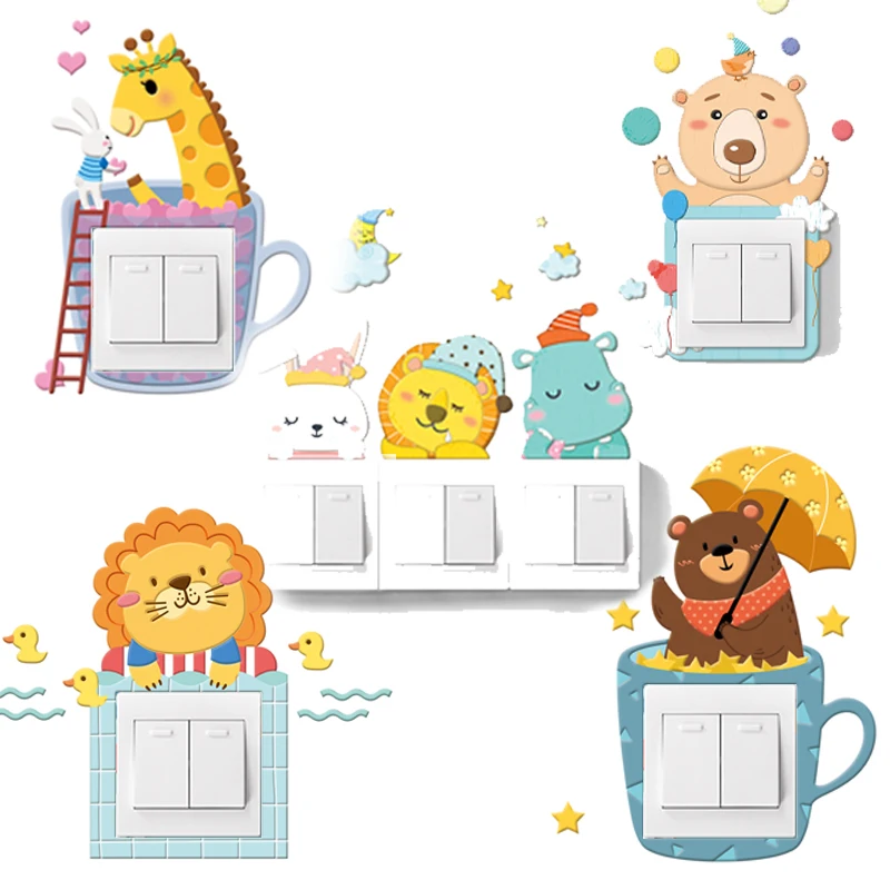 

Animal Cover Cartoon Room Decor 3D Wall Silicone On-off Switch Luminous Light Outlet Wall Sticker Switch Stickers
