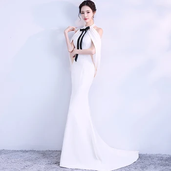 

Sexy Slim Ladies Trailing Mermaid Dress White Elegant Halter Prom Party Gowns Wedding Evening Banquet Formal Dreees Vestidos