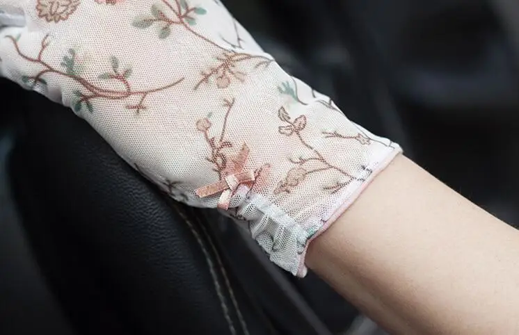 Весенне-летние женские солнцезащитные сетчатые перчатки с цветочным принтом женские нескользящие перчатки для вождения винтажные перчатки для сенсорного экрана R1075