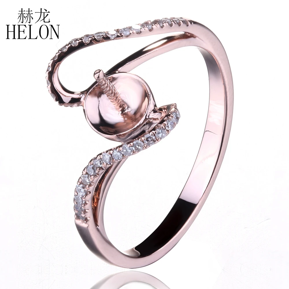 

HELON 8.5-10.75mm Round Pearl Semi Mount Wedding Anniversay Diamonds Ring Setting Solid 10K Rose Gold Women's Fine Jewelry Ring