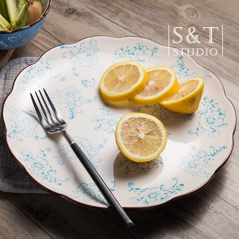 

Creative American Style handpanited ceramic plate dish porcelain tableware Irregular Plant steak plate pasta dishes snack plates