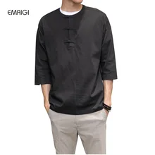 Men’s Spring Summer Cotton Linen Shirt Male Fashion Casual Solid Color Loose Shirt China Style Pullover Tee Shirts