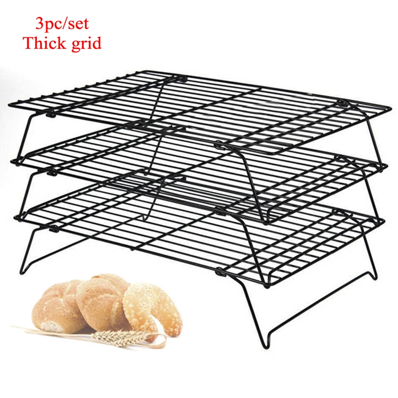 

3pcs/set Nonstick Metal Cake Cooling Rack Grid Net Baking Tray Cookies Biscuits Bread Drying Stand Cooler Holder Baking Tools