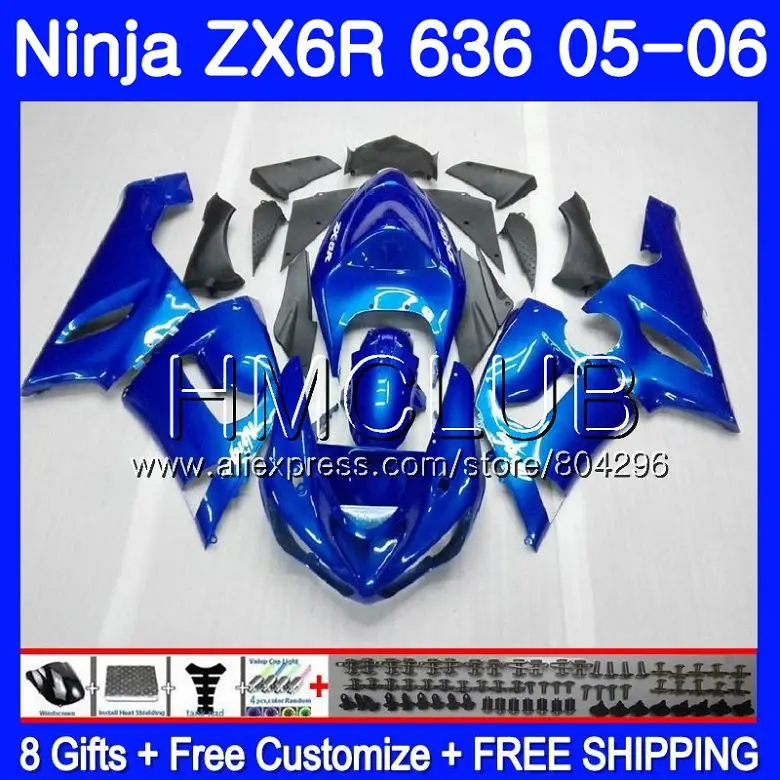 

Body For KAWASAKI NINJA ZX-636 ZX 6R 600CC 6 R ZX636 05 06 17HM.10 ZX6R 05 06 Glossy blue ZX600 ZX 636 ZX-6R 2005 2006 Fairing