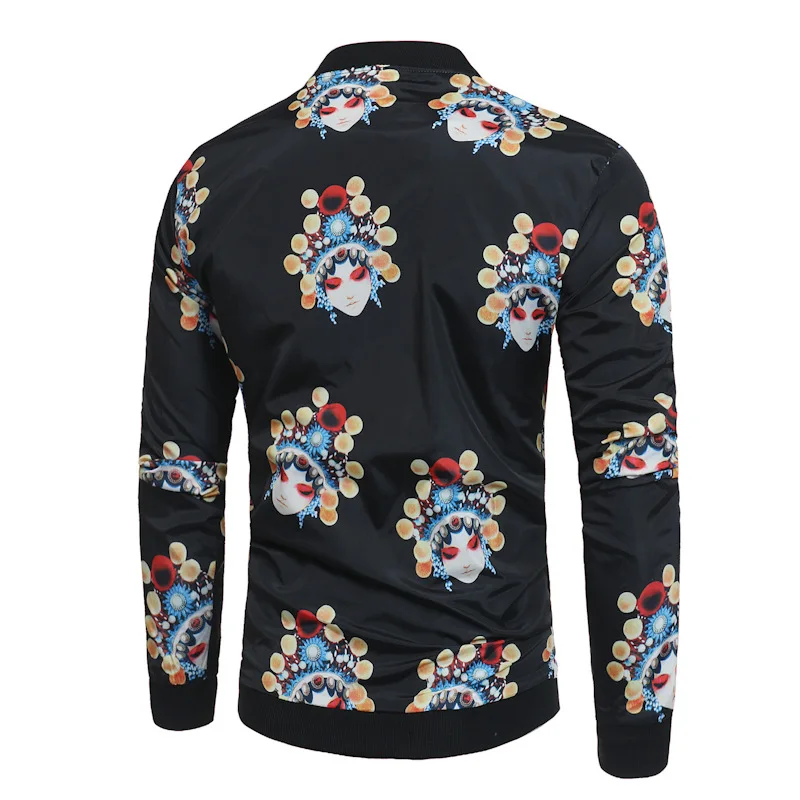 2019 Autumn Long Sleeve Men Jacket Chinese style Cartoon Printing Mens Casual Slim Fit Stand Collar Mens Jacket Coat 2019 Autumn Long Sleeve Men Jacket Chinese style Cartoon Printing Mens Casual Slim Fit Stand Collar Mens Jacket Coat