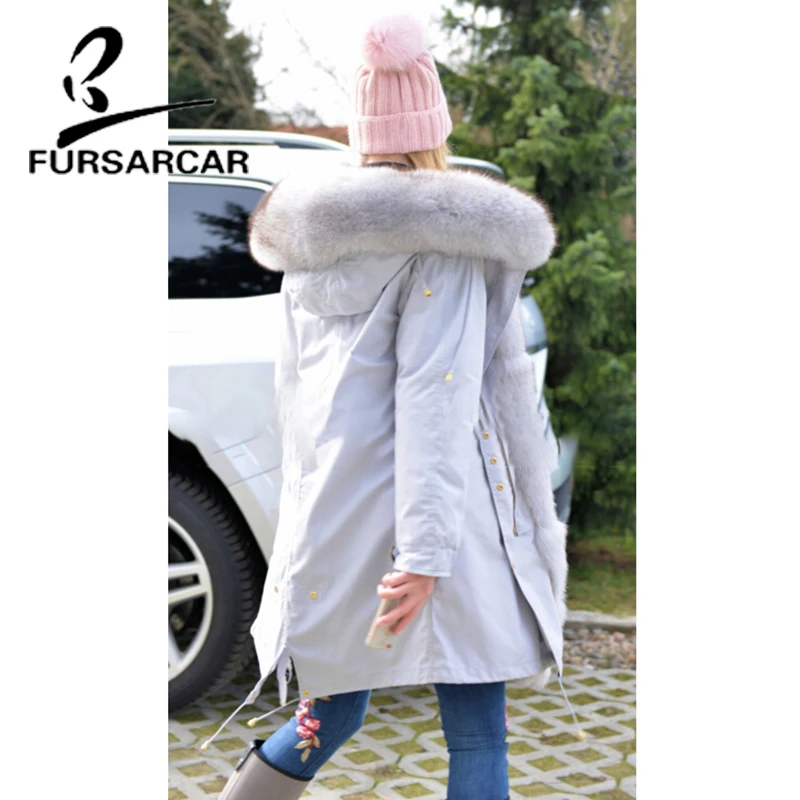 FURSARCAR/Новинка Женское пальто с натуральным мехом роскошная Зимняя Толстая теплая
