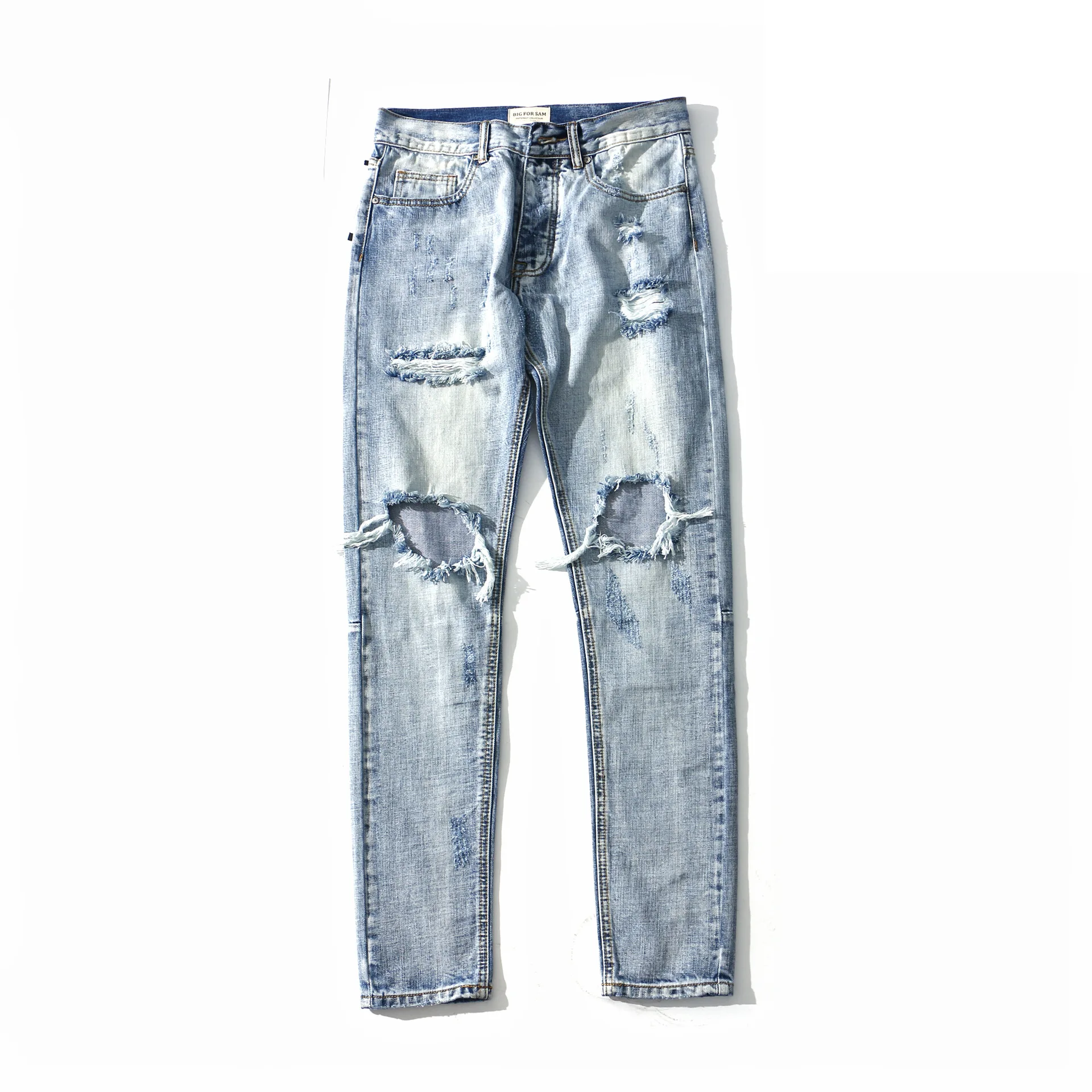 

Kanye Male High Street Slim Knee Hole Jeans Pants Ripped Washed Bleached Trousers Mens Denim Cotton Casual Hip Hop Pencil Pants