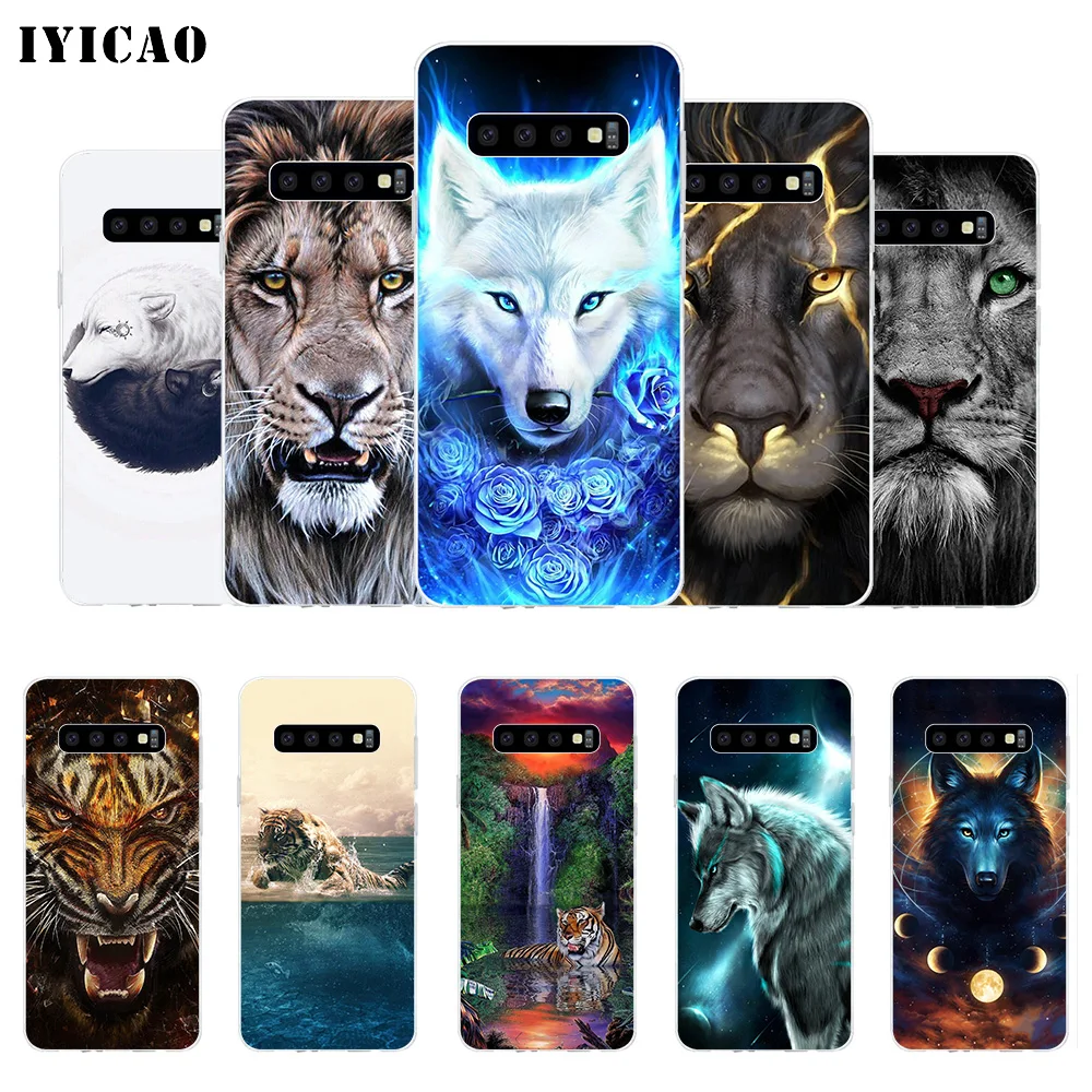 Мягкий силиконовый чехол для телефона IYICAO Cool Animal Wolf lion tiger Samsung Galaxy S10e S10 S9 S8 Plus S7 Edge
