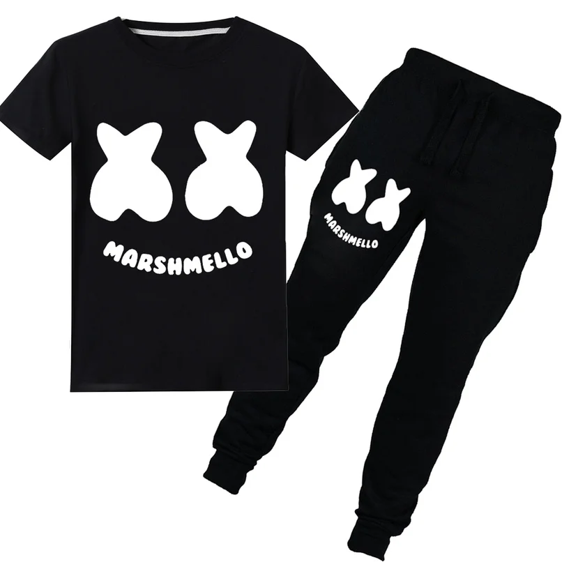 

Kid's DJ Marshmello Music Print T shirt Boy Girl Funny Casual Clothes 2019 Summer fornite game Short Sleeve T-shirt sets 6-14 Y