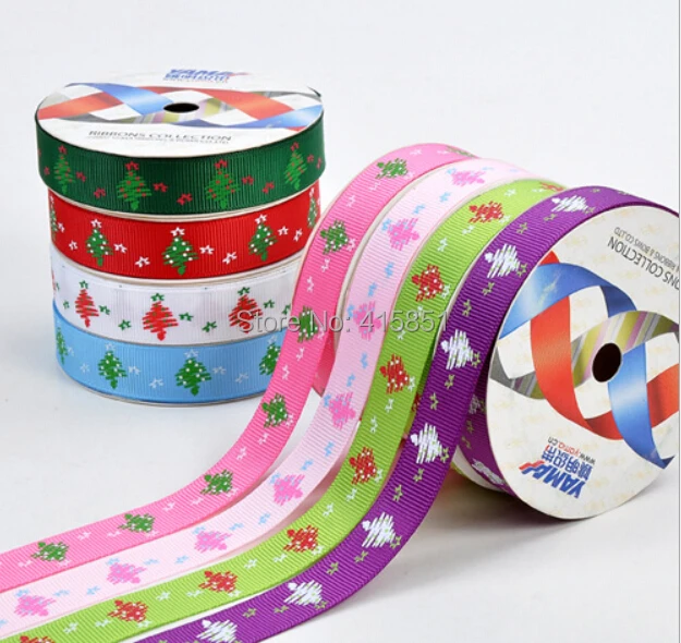 

1'' 25mm Ribbon Christmas Tree Ribbon rib knitting belt hair wedding accessories Gift DIY Ribbon 100 Yards/Roll Free Shipping