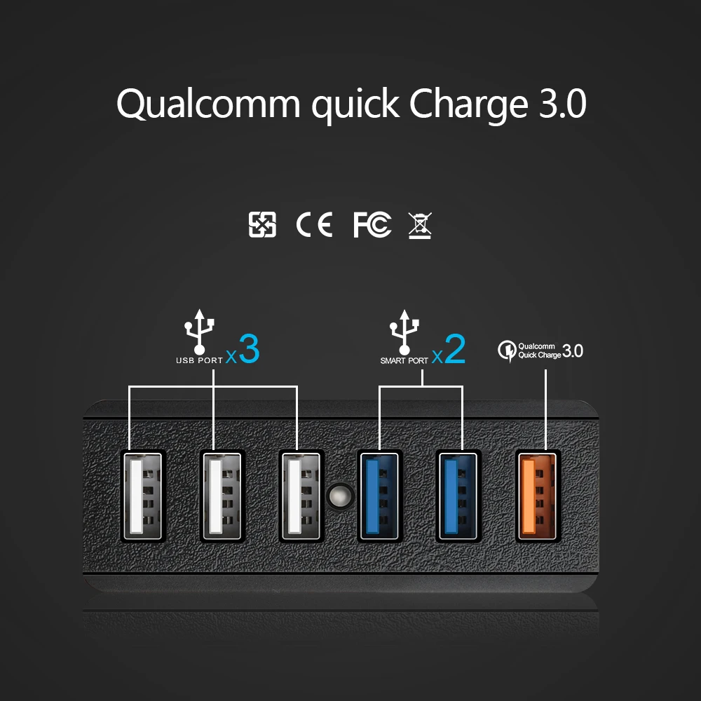 Rocketek Quick Charge 3,0 зарядное устройство 6 USB Смарт быстрое турбо мобильное зарядное устройство для iPhone7 samsung Galaxy s6 Xiaomi EU совместимый 2,0