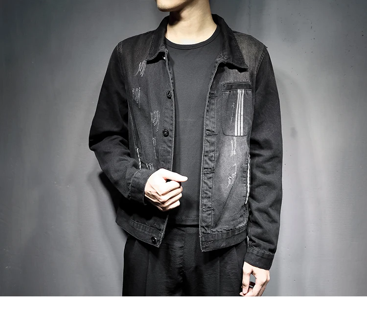 Мужские Винтажные черные тонкие хлопковые джинсовые куртки, мотоциклетные уличные хип хоп мужские однотонные повседневные джинсовые куртки, пальто, большие размеры 5XL