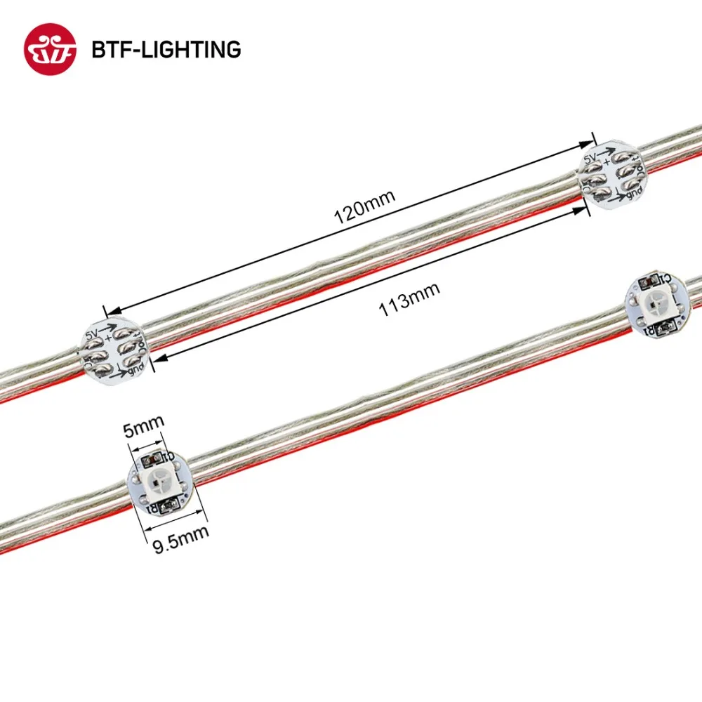 50 шт./100 шт. WS2812B 5050 RGB адресуемый светодиодный модуль Черный/кристалл провода/красный и зеленый и белый провода