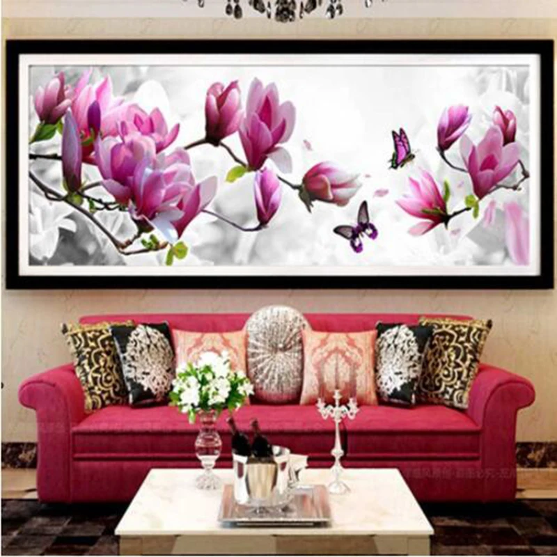 

5D DIY Butterflies play Magnolia Diamond Painting Cross Stitch Kits Diamond Mosaic Home Decor- Diamond Embroidery