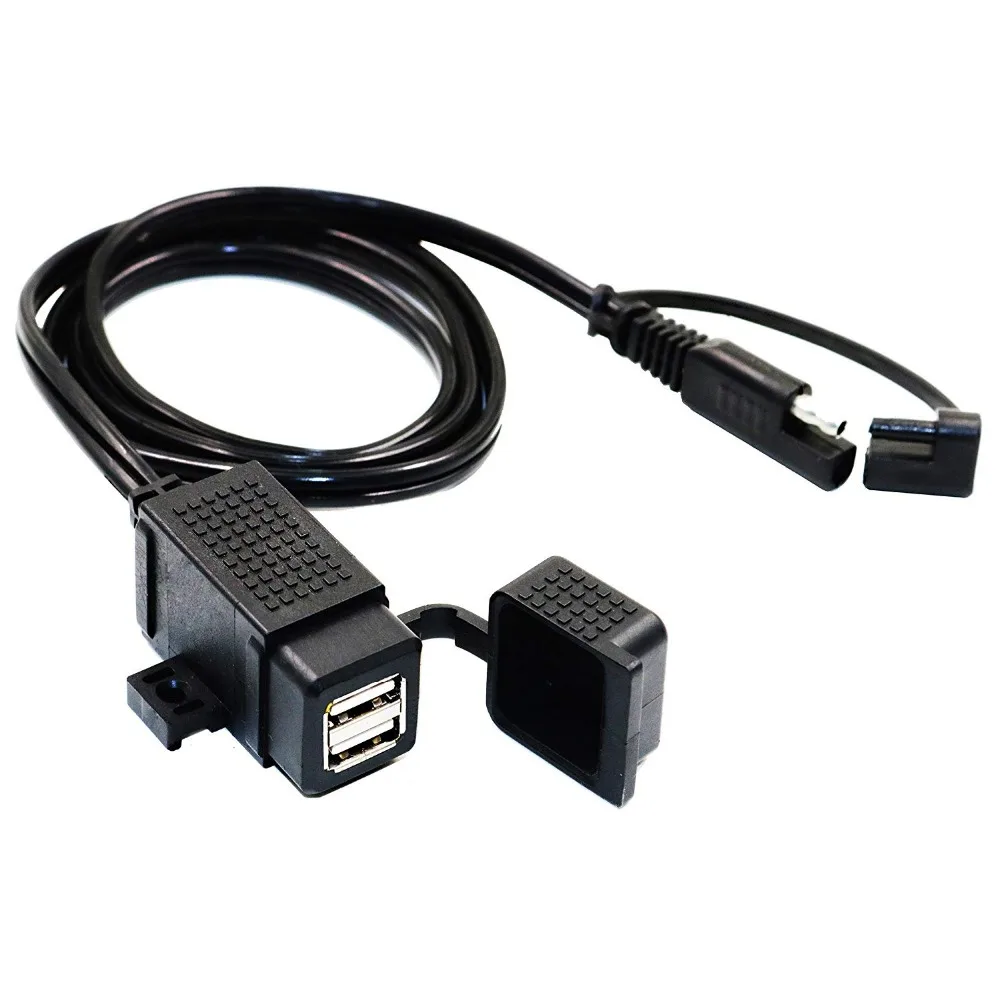 

3.1Amp Waterproof Motorcycle Dual USB Charger Kit SAE to USB Adapter Cable Phone Tablet GPS Charger