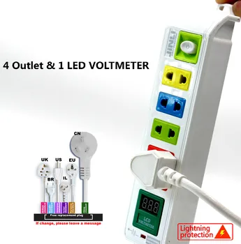 

BR IL AU US UK EU plug 4 Outlet &1 voltmeter electric switch and socket with price