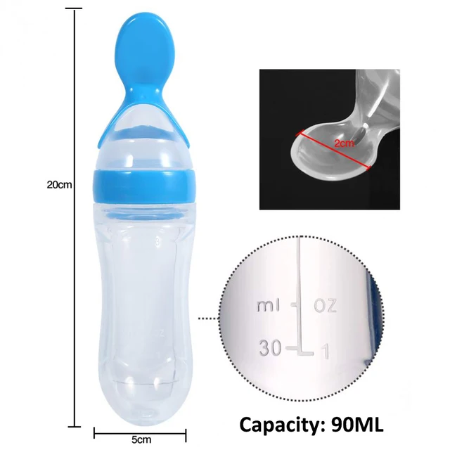 Lnkoo Silicone Baby Food Dispensing Spoon - Squeeze Feeder with Spoon - Spoon Bottle for Baby - Baby Spoon Feeder Bottle Baby Solid Food Feeder (3oz/