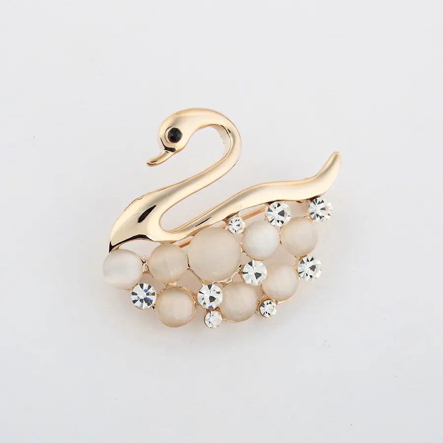 

Hesiod Sweet Animal Swan brooches for Women Exqusite Crystal Opal Cat Eye Stone Cameo Brooches Pins Wedding Party Xmas Gifts