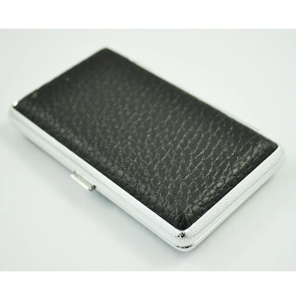 

Hot Amico Metal Frame Black Faux Leather Cigarette Storage Case Box