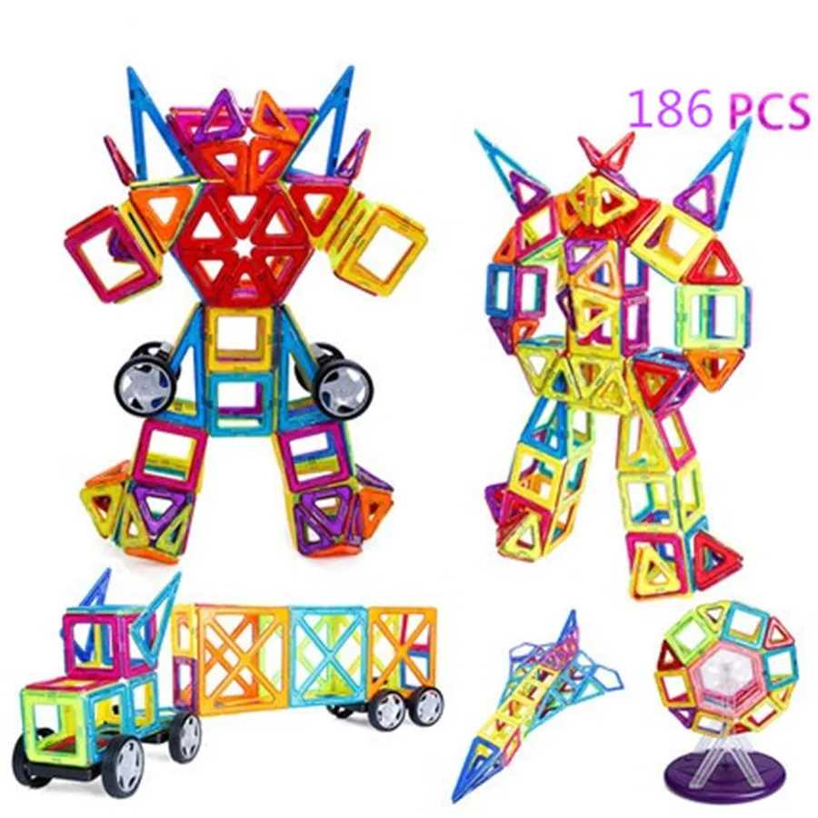 

186PCS Brand Magnetic Building Blocks Toys DIY Educational Construction Magnetic Designer Bricks Plastic Children Toys