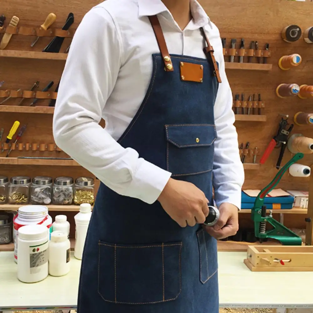 Denim Aprons Simple Cafe Chef Uniform Aprons Unisex Adult Jeans Aprons for Woman Men's Male Lady's Kitchen Cooking Pinafores