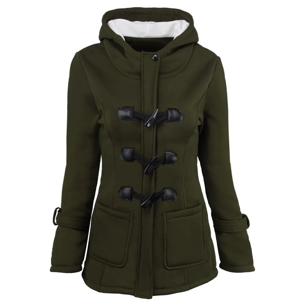 

Hooded Cotton Blend Horn Leather Buckle In The Long Coat Jacket Women Outerwear Coats